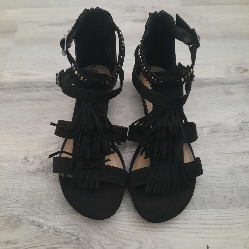 Black Faux Suede Sandals